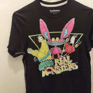 AAAHH! REAL MONSTERS Tee Nickelodeon Black Neon Pink Yellow Retro size small